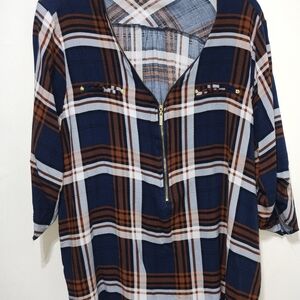 Miss Lili Blue and Brown Plaid Top